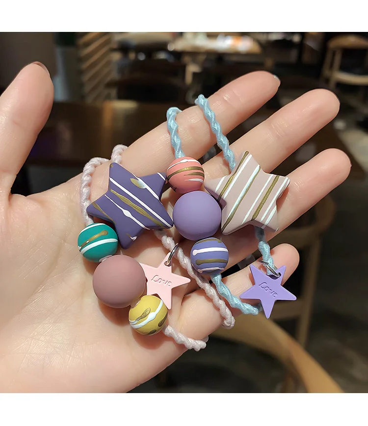 120pcs/lot DIY Simple Striped Five-pointed Star Balls Hair Band Beads Rubber Band Hair Styling Tools Accessories HA1348
