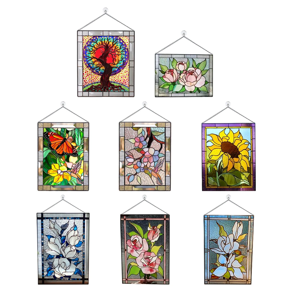 Stained Glass Window Ings Stained Glass Window Panel Gorgeous Flowers With Chain Art Style Wind Chimes Hanging Decorations Aliexpress
