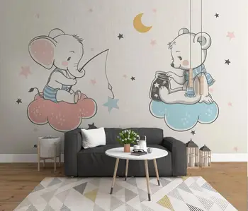 

AINYOOUSEM Fashionable elegant elephant fishing animal background papier peint papel de parede wallpaper 3d wallpaper stickers