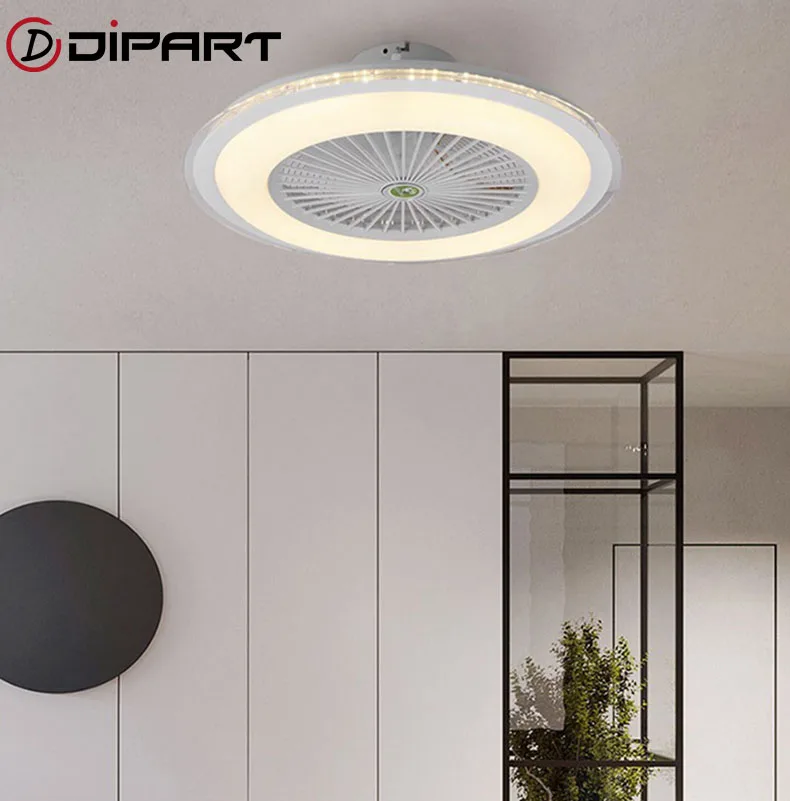 Remote Control Modern LED Fans Invisible Leaves Ultra-thin Ceiling Fan Lights Dimming Adjustable Wind for Bedroom Living Room