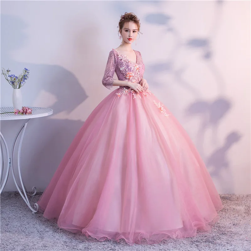 Розовый бальное платье кружево Бальные платья с коротким рукавом 15 сладкий 16 Пышное Темно-синие Бальные платья для выпускного вечера светится в течение 15 лет