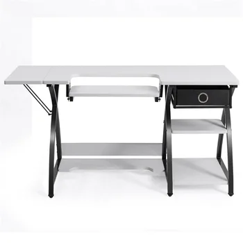 

High Quality Sewing Craft Table Folding Computer Desk Sturdy Steel Construction A Drawer and 3 Shelves Office Table HW56707