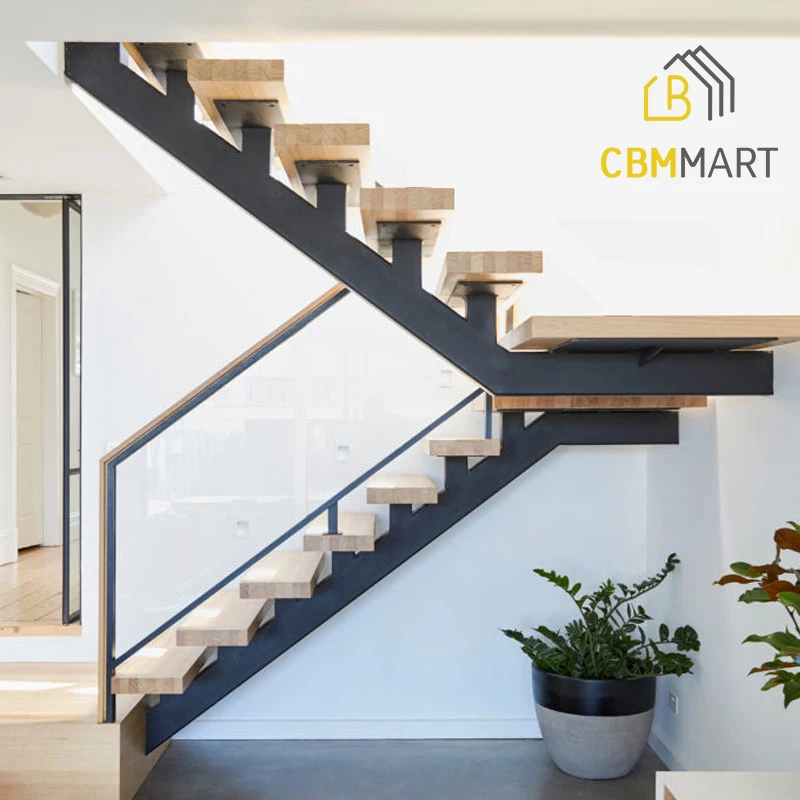 CBMMART изготовленные на заказ прямые стальные металлические лестницы с деревянной