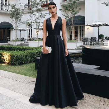 

Elegant Evening Gowns For Women New Fashion Deep V Neck A Line Long Engagement Dress robes de soirée Simple Style