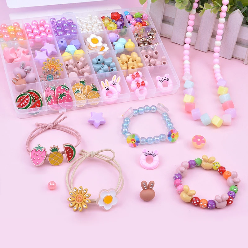 

Kids DIY Handmade Beaded Toy With Accessory Set Children Creative 24 Grid Girl Necklace Bracelet Educational Children Gift