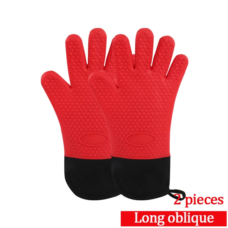 2pcs-red Длинные силиконовые перчатки для духовки термостойкие для плиты перчатки хлопчатобумажные перчатки силиконовые для выпечки для микроволновой кухни инструменты Glovees - Цвет: 2pcs-red