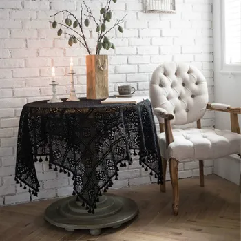 

SunnyRain 1-Piece Black Lace Hollow Tablecloth Crochet Table Cloth for Dining Table Rectangle Crocheted Coffee Table Cover