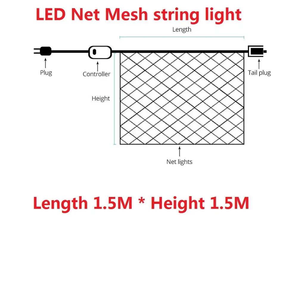 1.5Mx1.5M Net Mesh 1X3 2X2 2X3 3X3 м Рождественская гирлянда Сказочный светодиодный фонарь 2,5 м занавес Сосулька Светодиодный гирлянда для нового года Рождества декоративное освещение - Испускаемый цвет: 1.5Mx1.5M Net Mesh