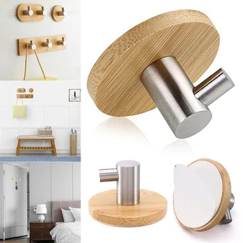 

Newly L Shaped Adhesive Hooks Wood Stainless Steel Wall Hangers Clothes Towel Holder for Home Kitchen TE889