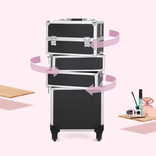 Отделяемый многослойный профессиональный косметический чемодан на колесиках, роскошный косметический чемодан на колесиках, косметический чемодан для ногтей, косметический чемодан для путешествий