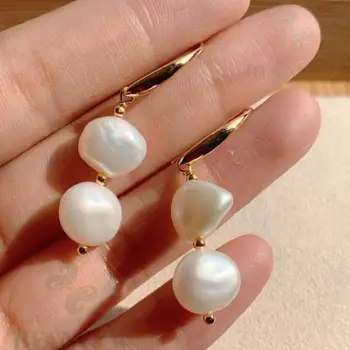 

White Baroque Pearl Earring 18k Hook Jewelry Luxury Dangle Mesmerizing AAA Flawless Women Natural Gift Wedding Earbob Irregular