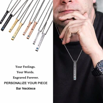 

VERTICAL 3D BAR NECKLACE STAINLESS STEEL NAME COUPLES NECKLACES