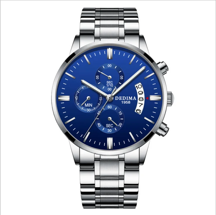 Blue Silver Роскошные мужские часы с хронографом, спортивные мужские часы, Топ бренд, Роскошные водонепроницаемые полностью Стальные кварцевые золотые часы для мужчин, мужские часы - Цвет: Blue Silver