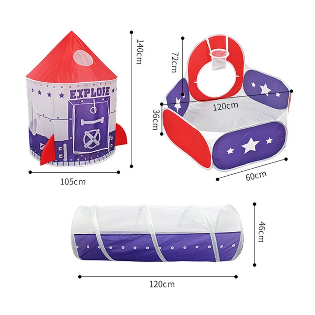 Children's Tent Toy Indoor Play House Folding Tent Spaceship Tunnel Three-piece Set Yurt Castle Toy Gift for Boys and Girls Baby 5