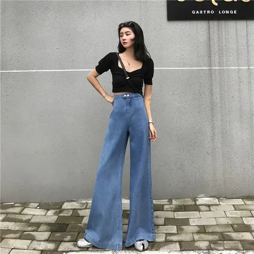New Arrival Spring Korea Fashion Women High Waist Jeans 80s Vintage Cotton Denim  Flare Pants Female Loose Wide Leg Pants S323|Jeans| - AliExpress