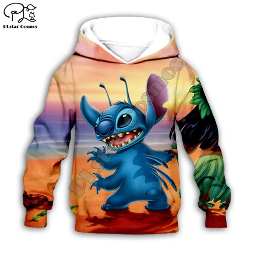 Детская одежда Lilo Stitch 3D Толстовка с капюшоном для маленьких мальчиков и девочек; Пляжный пуловер с принтом; свитер с длинными рукавами с героями мультфильмов; уличная одежда; костюм 2 - Color: Kids Hoodie