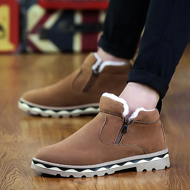 Новые теплые зимние ботинки мужская Повседневная модная трендовая мужская обувь на молнии Нескользящая Студенческая теплая удобная хлопковая обувь для взрослых