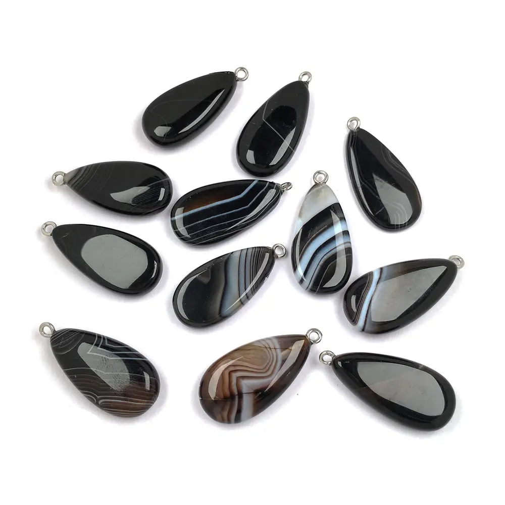 Natürliche Stein Gestreiften achate Anhänger Elliptische form Exquisite Anhänger charme für Schmuck machen DIY Halsketten Zubehör|Anhänger| - AliExpress
