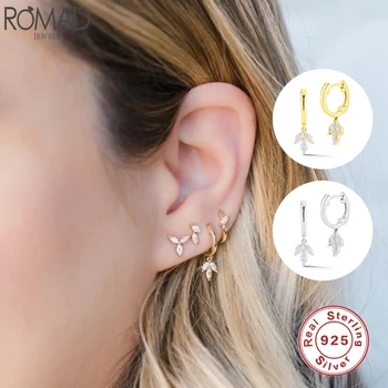 

Romad 100% 925 Sterling Silver Earrings For Women Geometric Crystal CZ Pendant Earrings Drop Earrings Fine Jewelry pendientes W4