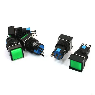 

5pcs AC 250V 5A 15mm Pannel Mounted Green Latching Push Button Switch
