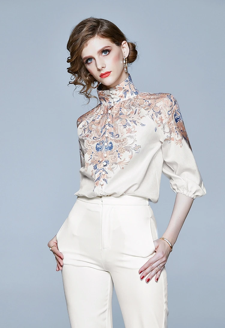 TESSCARA Women Spring & Autumn Elegant Vintage Print Blouse Shirt Female Designer Top Office Party Chemise Womens Tops Blouses