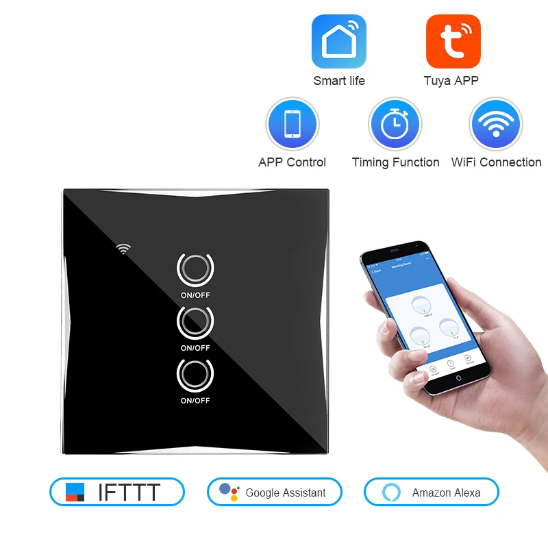 Wi-Fi, умный светильник сенсорный выключатель Панель настенный прерыватель 1/2/3 приложение Tuya/приложение Smart Life работает с Google Home/Alexa Голосовое управление Управление