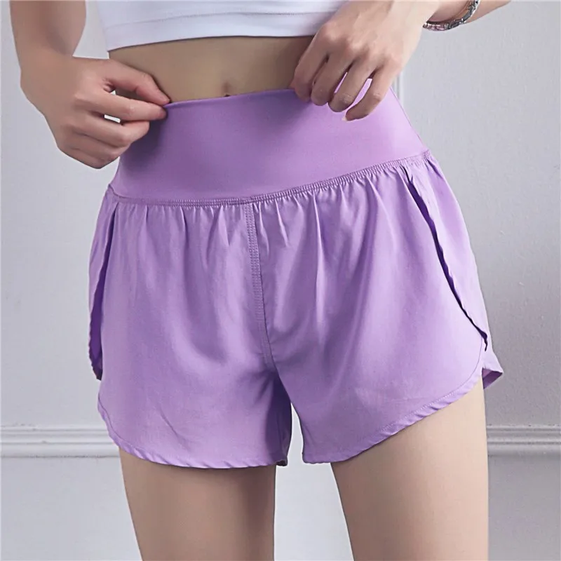 light purple Свободные двухслойные спортивные шорты, дышащие, анти-светильник, шорты с высокой талией, Scanties, быстросохнущие шорты для бега, фитнеса, йоги - Цвет: light purple
