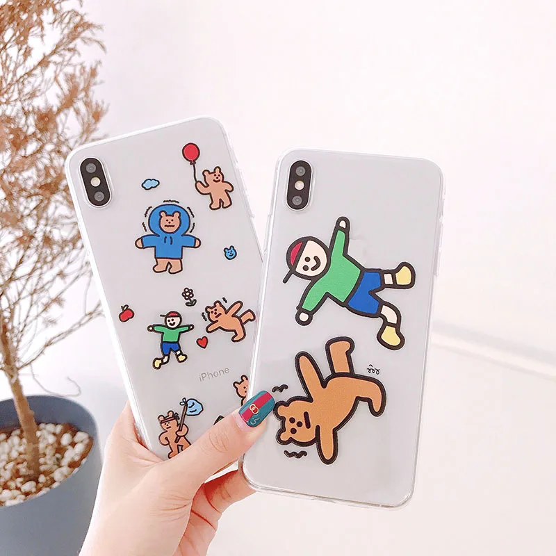 Cute cartoon balloon love boy bear phone case for iPhone 11 pro MAX Xs MAX Xr X 6 6s 7 8plus funny soft TPU back cover capa