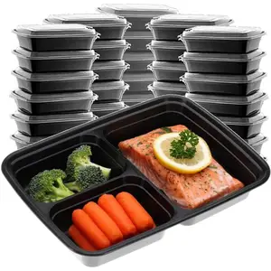 32oz Three Grid Lunch Box 20Pcs Disposable Lunch Box Microwave Heating  Tableware Stackable Plastic Food Storage Container