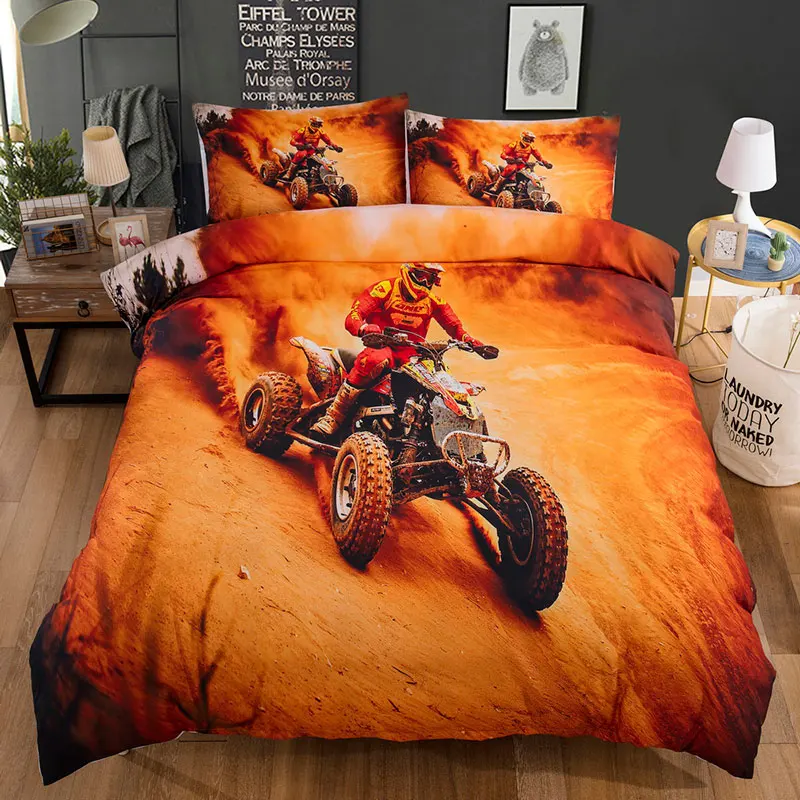 3D Racing Cars Motorcycle Bicycle Bedding Set Duvet Cover Pillowcase Doona Cover 
