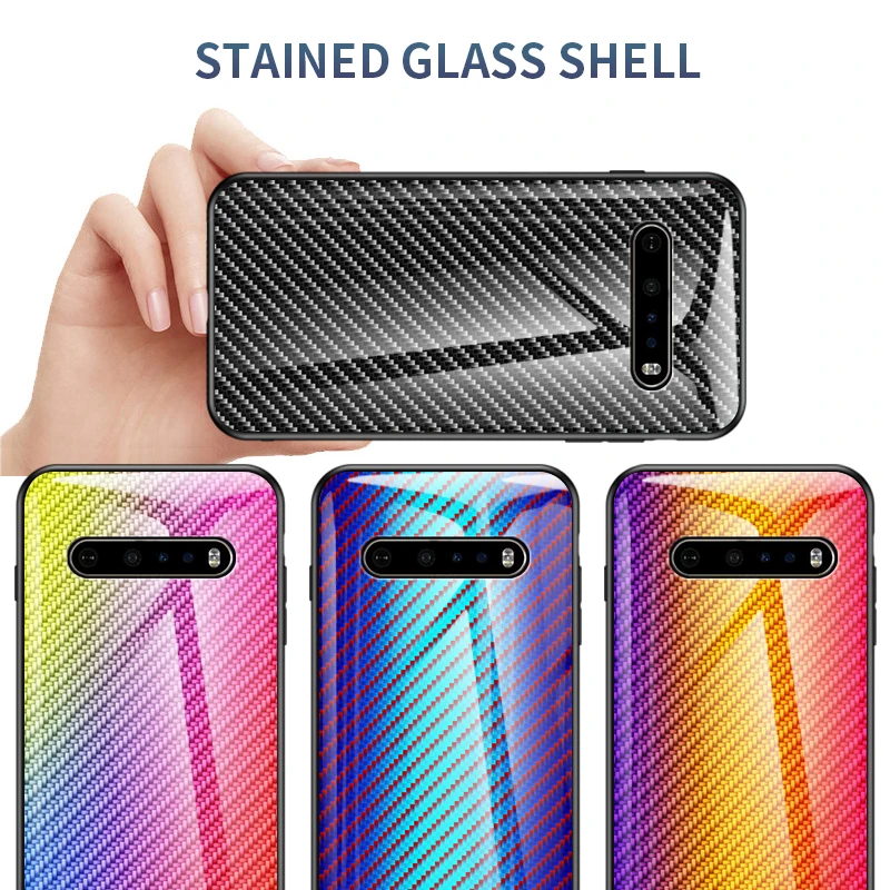 For LG V60 Cover UYFRATE Ultra Slim Gradient Carbon Fiber Smooth Touch Tempered Glass Case Funda G9 G8 ThinQ G7 G6 G5 | Мобильные
