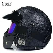 Черный Взрослый Открытый наполовину кожаный шлем мото мотоциклетный шлем винтажный мотоциклетный шлем Vespa