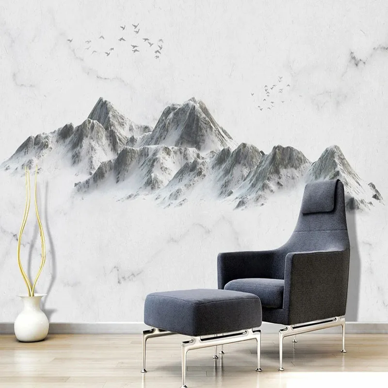 Custom Mural Wallpaper Chinese Style 3D Abstract Landscape Mountain Peaks Background Wall Painting Living Room Papel De Parede