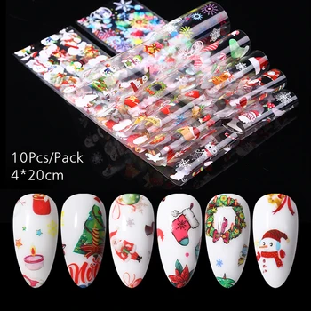 

10Pcs Christmas Snowflake Santa Claus Nails Foil Halloween Pumpink Skeleton Pattern Nail Art Self Adhesive Sticker Decoration