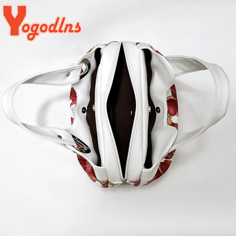 Yogodlns Luxury Handbag Women Printing PU Leather Handle Bag Fashion Brand Lady Tote Big Capacity Shoulder Bag Shopping Purse