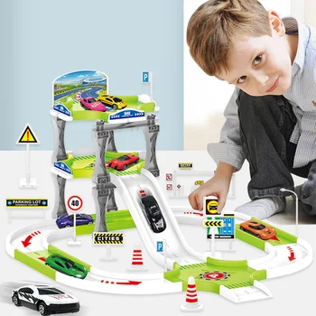 

Diy Multi-Track Rail Car Electronic Racing Car Children Game Boys Rail Building Block Educational Toy Free Wheel Alloy Car Model