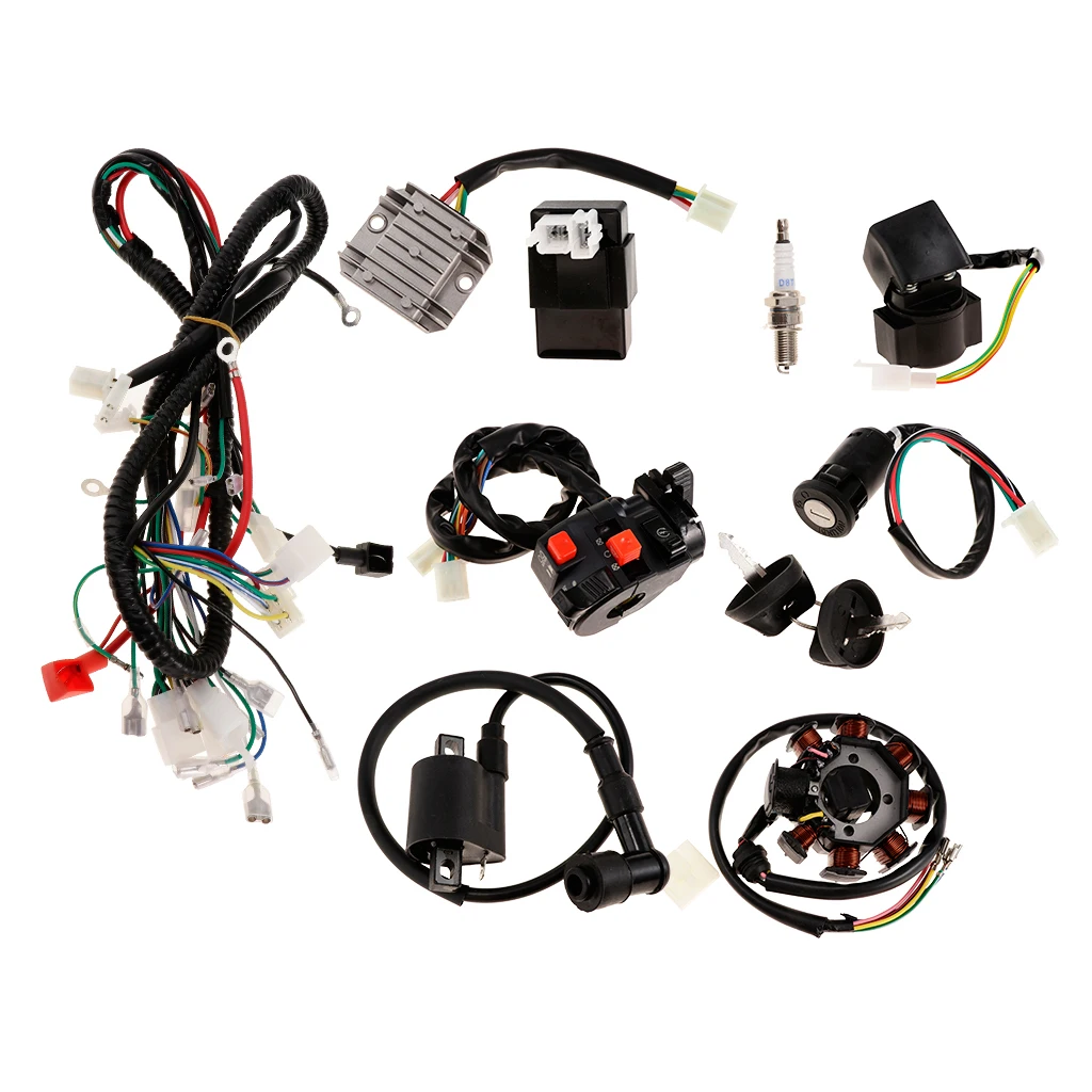 1 set Wiring Harness Loom CDI Ignition Coil Spark Plug Rectifier Key Switch Kit for 150cc 250cc ATV Dirt Bike Magneto Stator