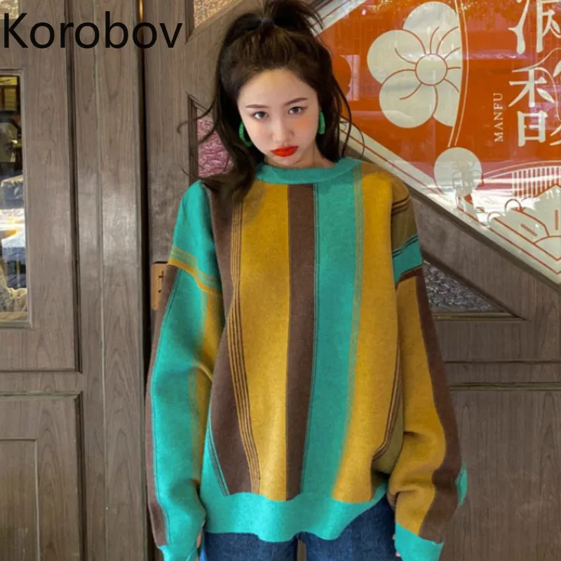 Винтажные пуловеры Korobov в стиле пэчворк популярных цветов Харадзюку свитер