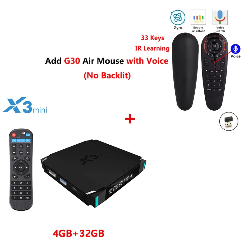 X3 Mini Amlogic S905X3 приставка 4 ГБ 32 ГБ Android 9,0 Смарт ТВ приставка 2,4G 5,8G Wifi Bluetooth 8K Youtube Netflix медиаплеер - Цвет: 4G32G add g30s