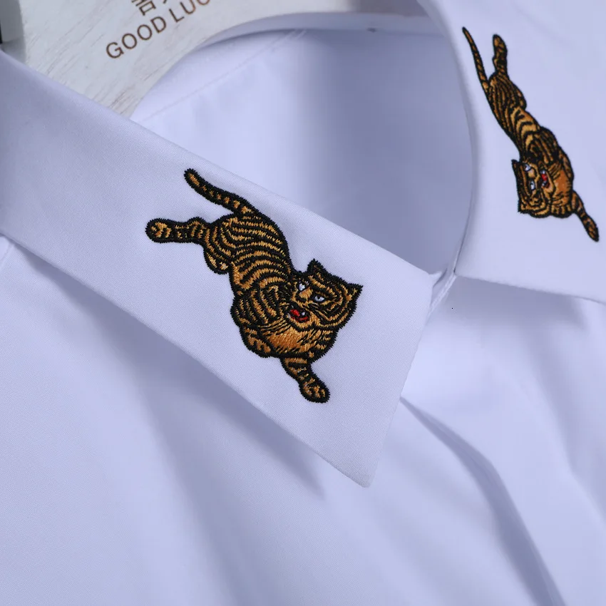 Minlgu Cotton Men Shirts Luxury Two Tigers Embroidery Long Sleeve Shirt Men Fashion Casual Slim Fit Man Shirts Plus Size 4XL