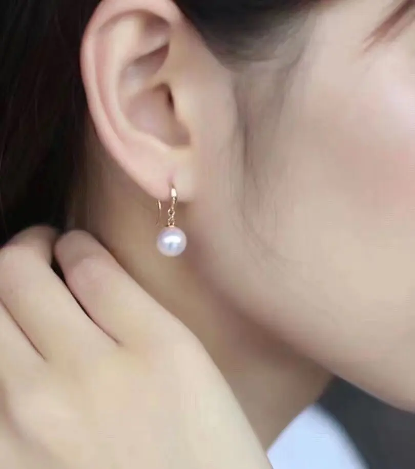 D813 진주 세트 고급 보석 솔리드 18K 골드 라운드 9-11mm 자연 담수 진주 보석 세트, 여성 생일 선물