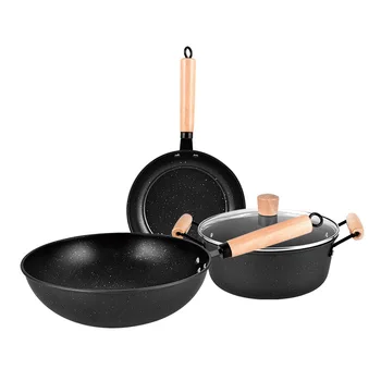

3 Piece Set Of Maifanshi Pot Set Wok Frying Pan Soup Pot Activity Gift Pot Non Stick Iron Pan With Flat Bottom Cookware Set