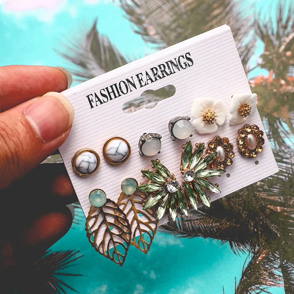 

6 Pieces Earrings Set Women Fashion Creative Geometric Irregular Leaf Flower Earrings Cute Earrings Jewelry Gift