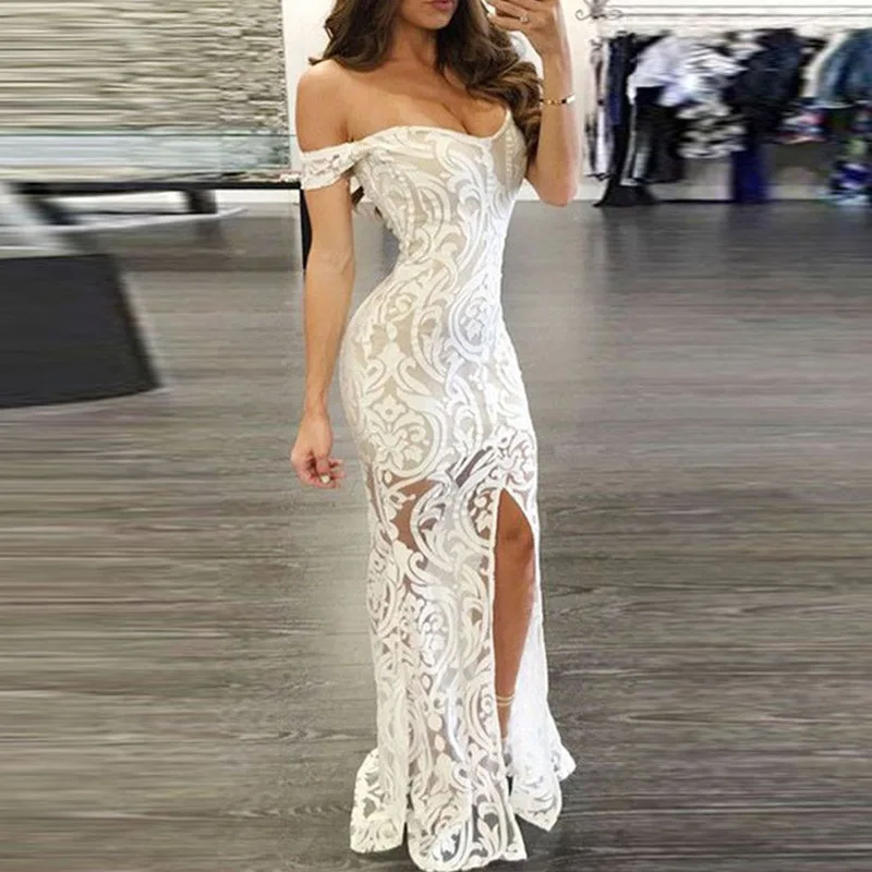 white lace dress with slit