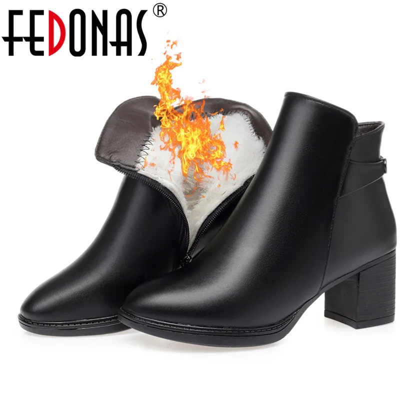 FEDONAS/Новое поступление; женские ботильоны на высоком каблуке; зимние теплые шерстяные ботинки из натуральной кожи на меху; черные офисные туфли-лодочки со стразами