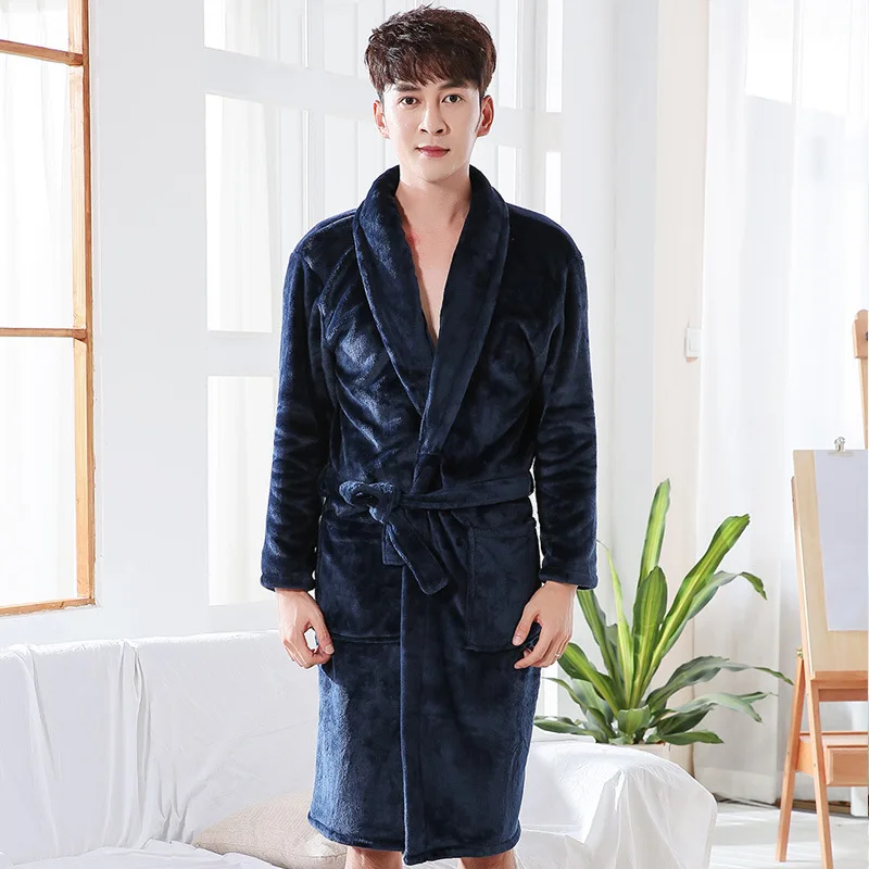 L-2XL Plus Size Bathrobe For Women New Thick Flannel Winter Robe Couple's Long Kimono Bath Robes Casual Home Wear Clothes