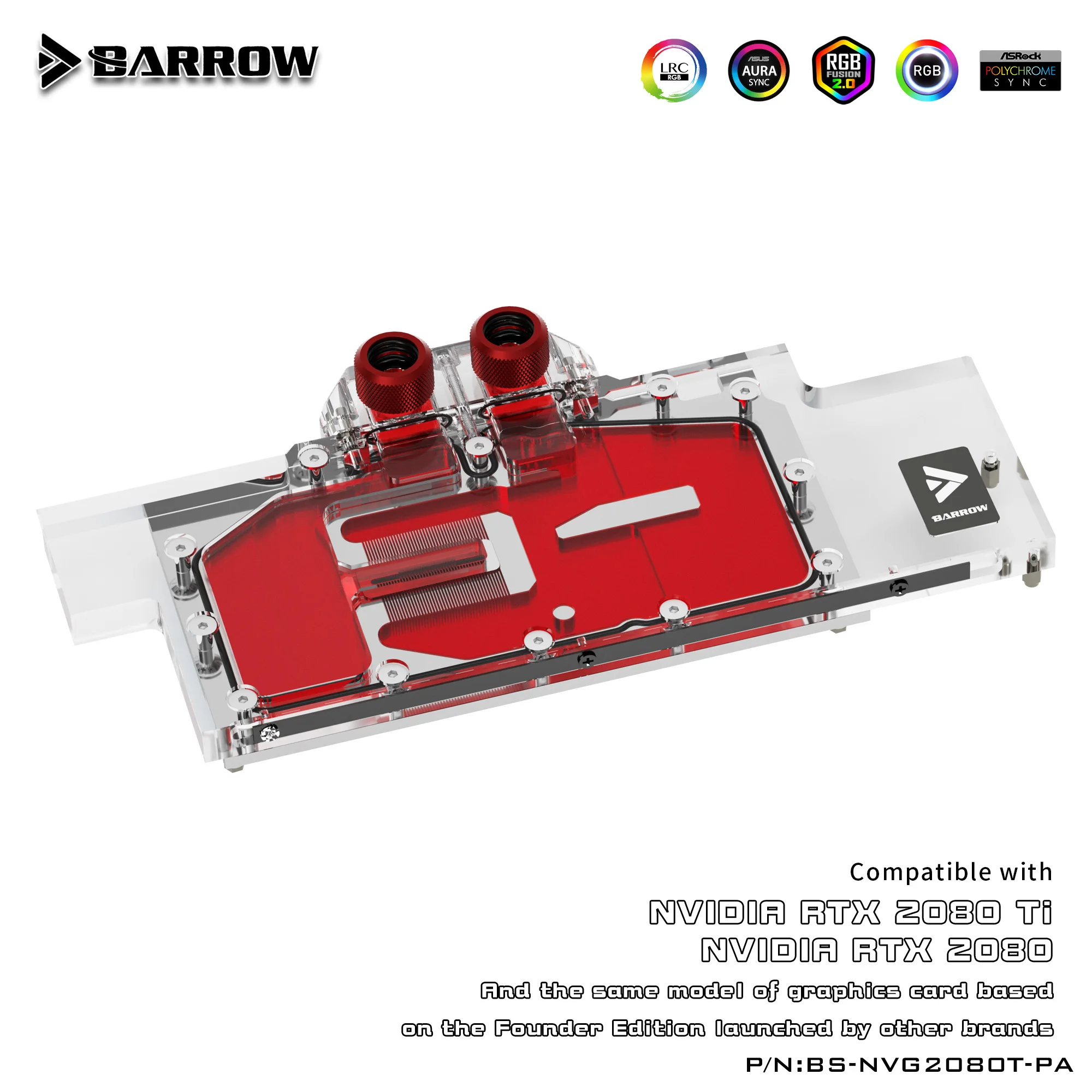 Barrow 2080ti 2080 GPU Water Cooling Block, Full Cooler, For Founder Edition Nvidia RTX2080Ti/2080, BS-NVG2080T-PA