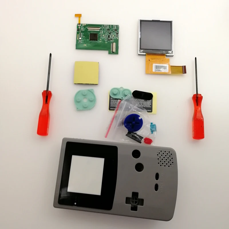 DIY консоль GBC экран комплекты ЖК-экранов Оболочка Чехол кнопки для игры мальчик цветная подсветка ЖК-экран 5 уровней яркость отвертки - Цвет: Gray