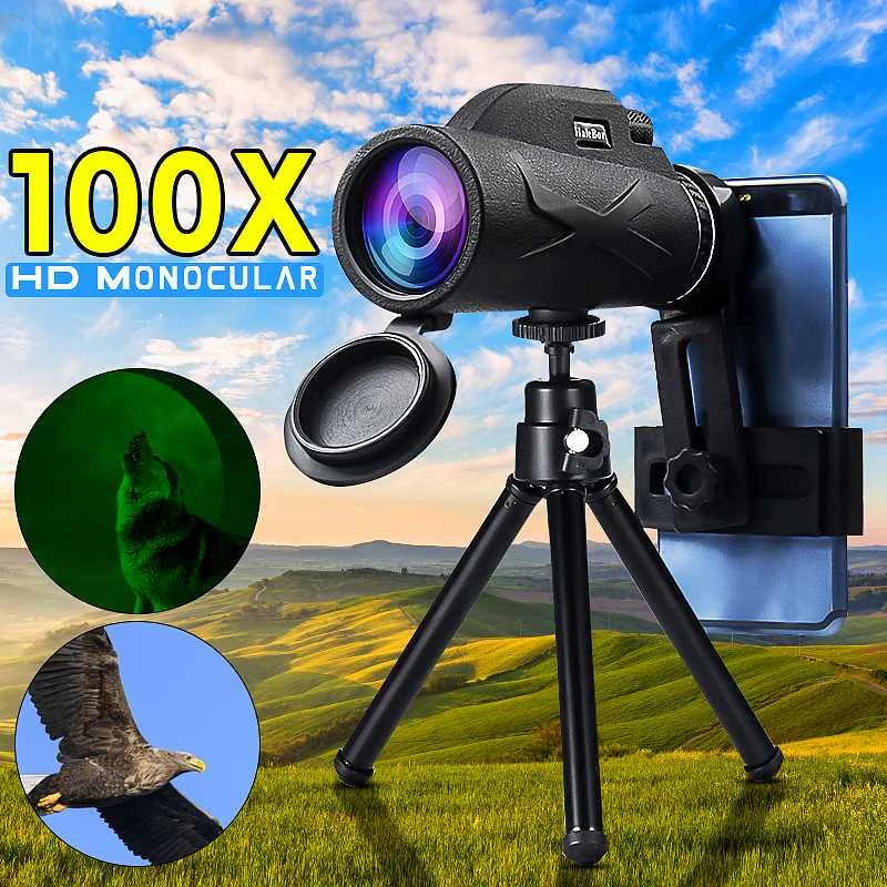 80x100/50x60 Монокуляр мощный профессиональный телескоп для мобильного военного окуляра ручной объектив охотничья оптика - Цвет: 80x100