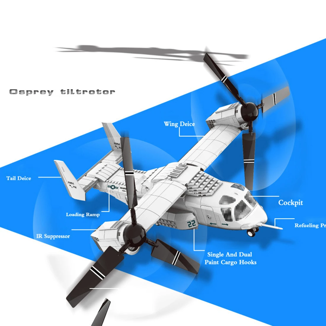 NFSTRIKE 593 Шт Военный DIY маленький строительный блок модель V-22 Osprey Tilt Rotorcraft строительный комплект Прямая поставка
